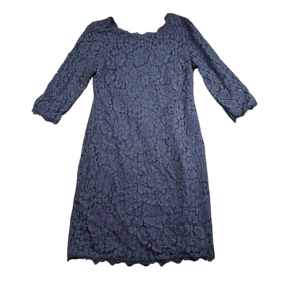 Berydress Navy Blue Lace Zipper Dress 3/4 Sleeve‎ Sheath Midi Women US 12 310